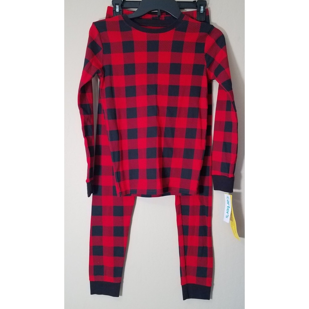 Carter's Pajama‎ Set 2pc Snug Fit Kids size 14 Red Black Buffalo Check NEW